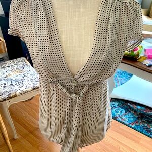 Ecru and black polka dot top